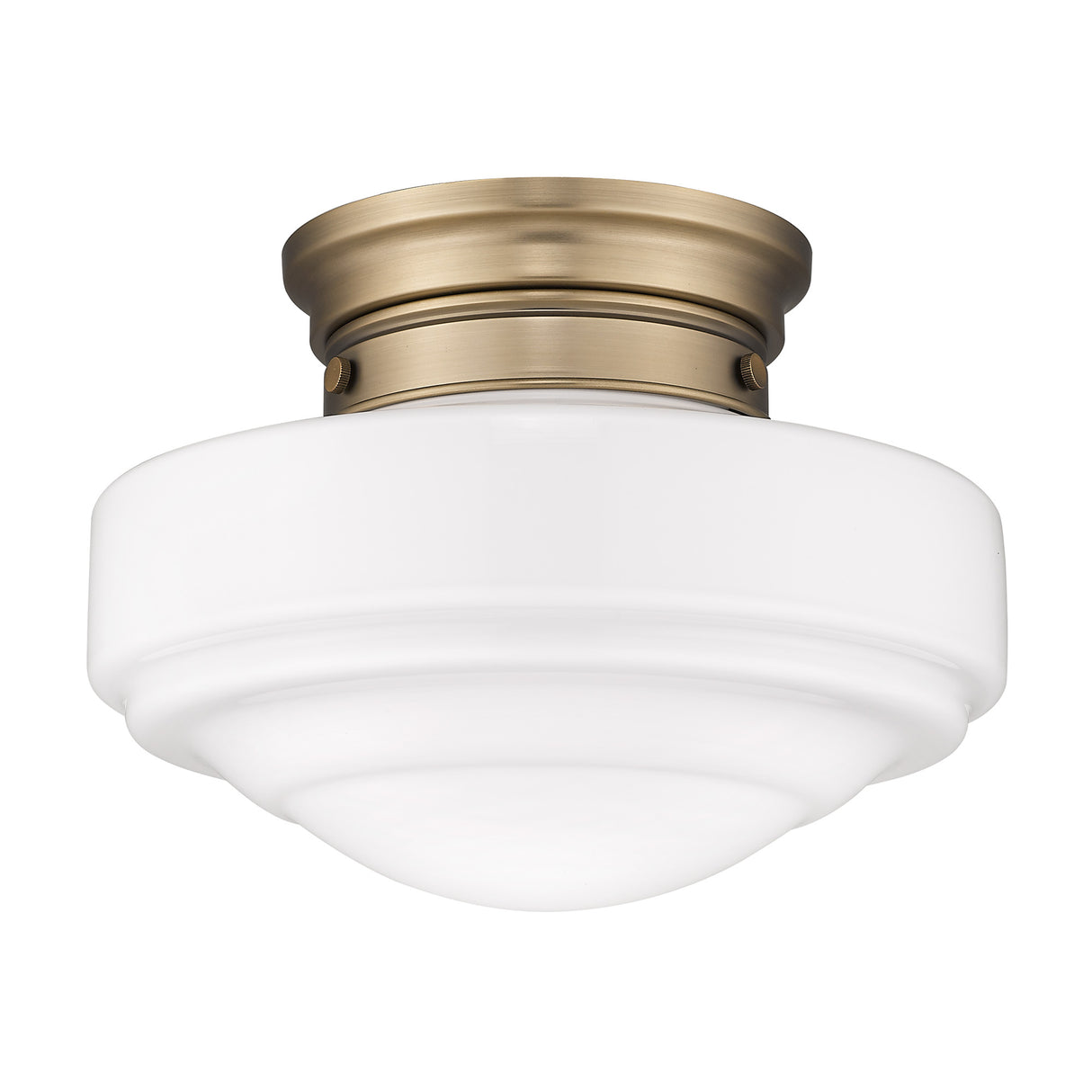Ingalls Semi-Flush in Modern Brass and Vintage Milk Glass Shade