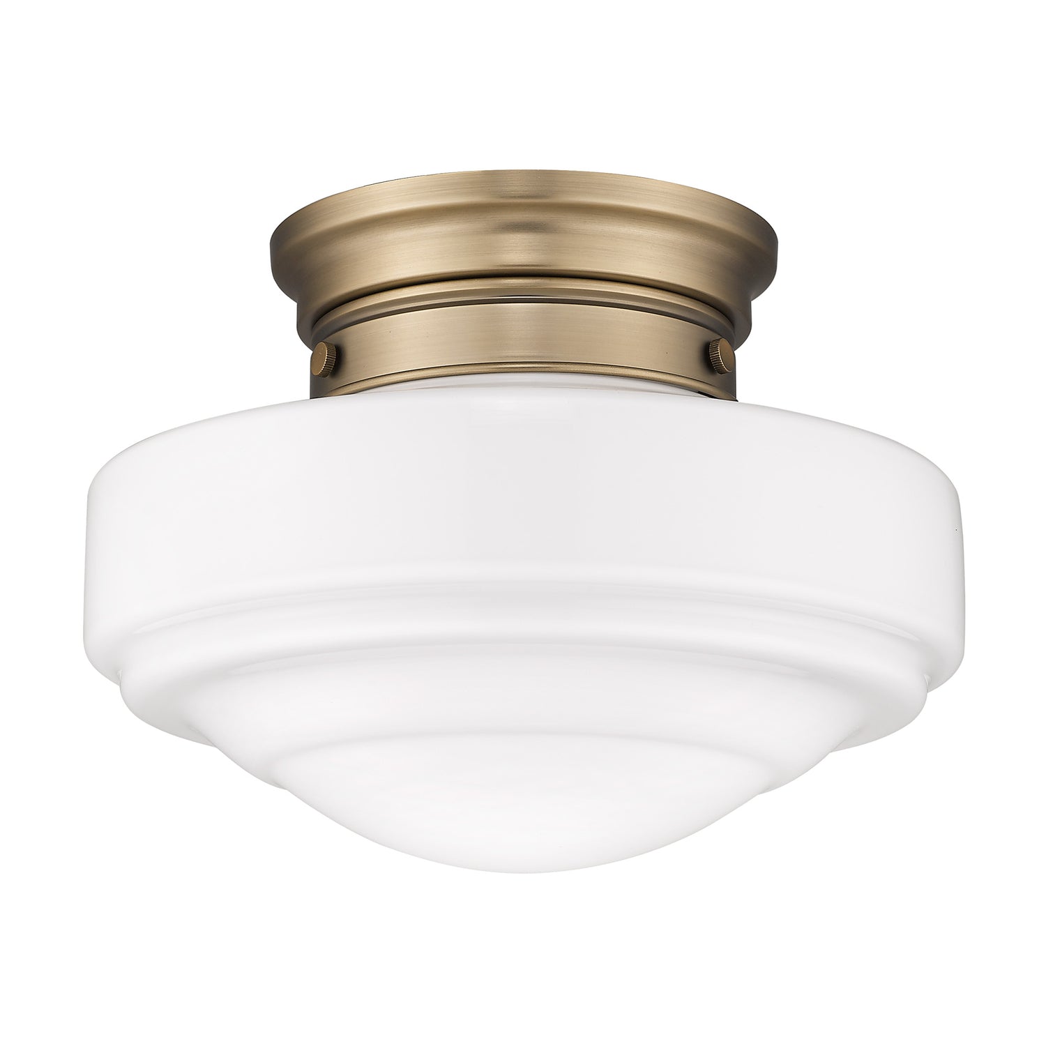 Ingalls Semi-Flush in Modern Brass and Vintage Milk Glass Shade