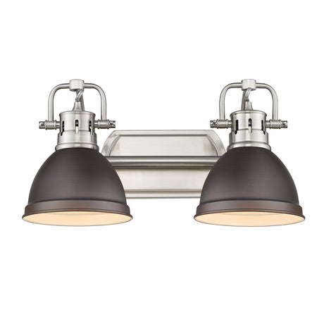 Duncan 2 Light Bath Vanity in Pewter with Rubbed Bronze Shades