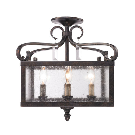 Valencia Semi-Flush (Convertible) in Fired Bronze with Seeded Glass