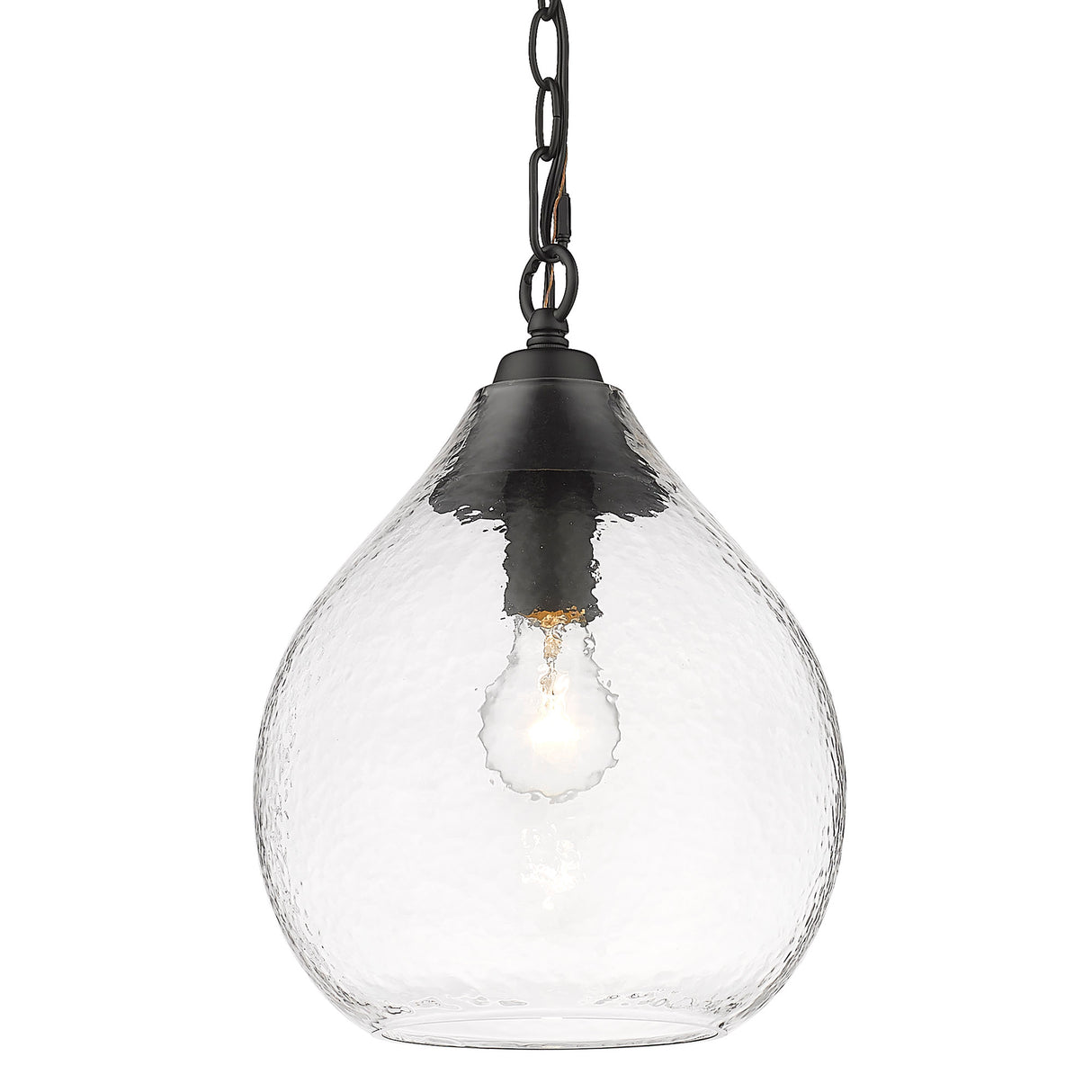 Ariella Small Pendant in Matte Black with Hammered Clear Glass