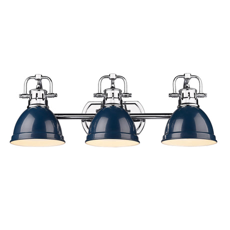 Duncan CH 3 Light Bath Vanity in Chrome with Navy Blue Shade