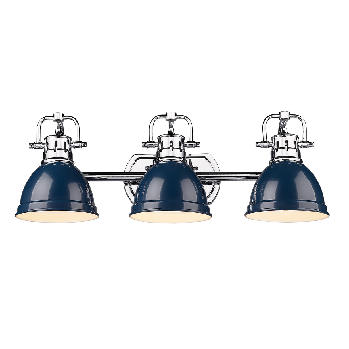 Duncan CH 3 Light Bath Vanity in Chrome with Navy Blue Shade