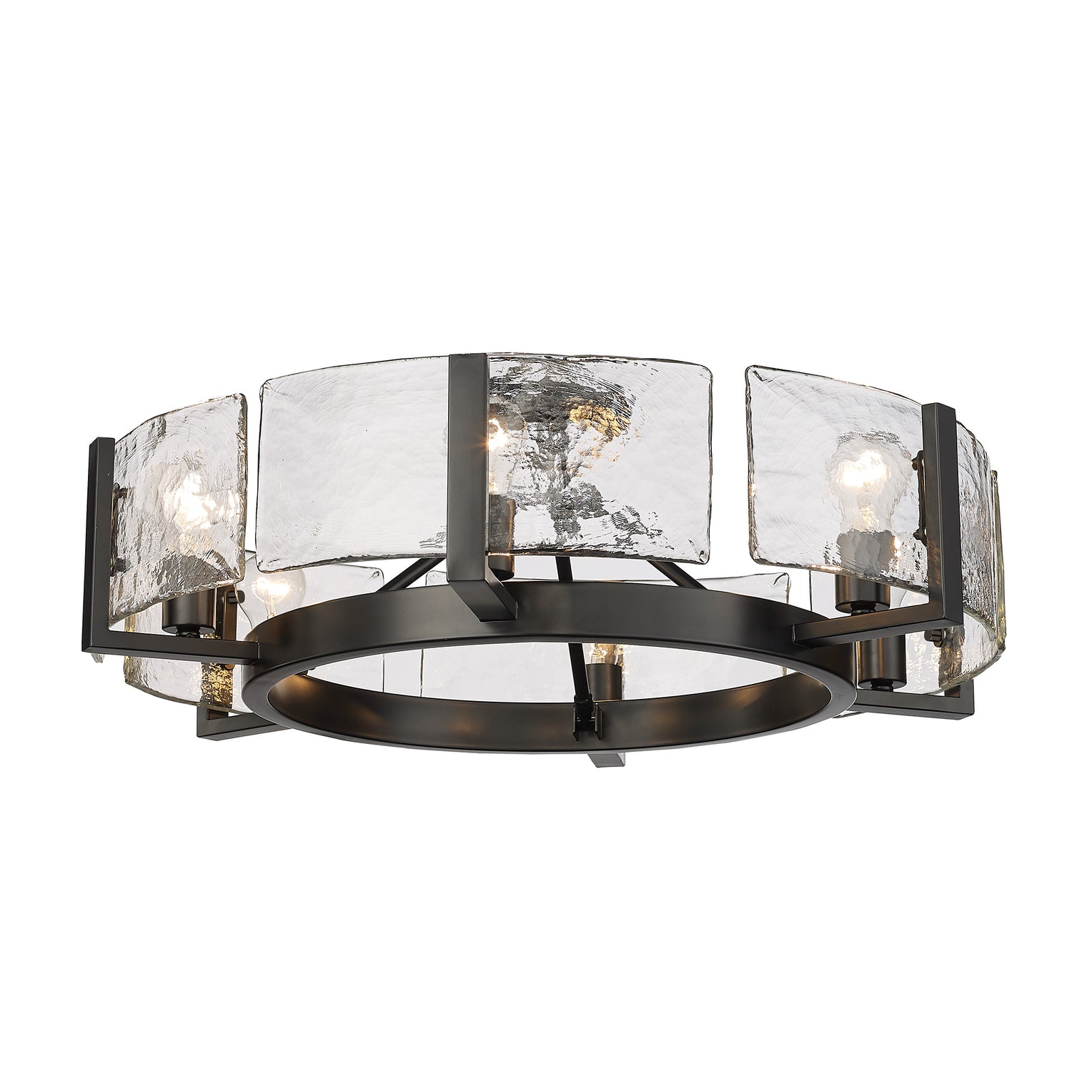 Aenon 6-Light Semi-Flush in Matte Black with Hammered Water Glass Shade