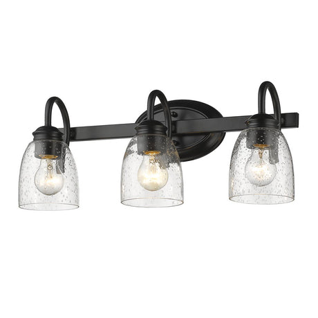 Parrish 3 Light Bath Vanity in Matte Black with Seeded Glass