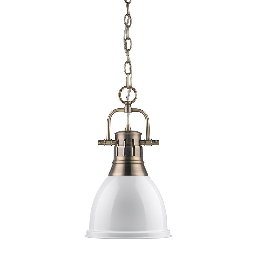Duncan Small Pendant with Chain in Aged Brass with a White Shade