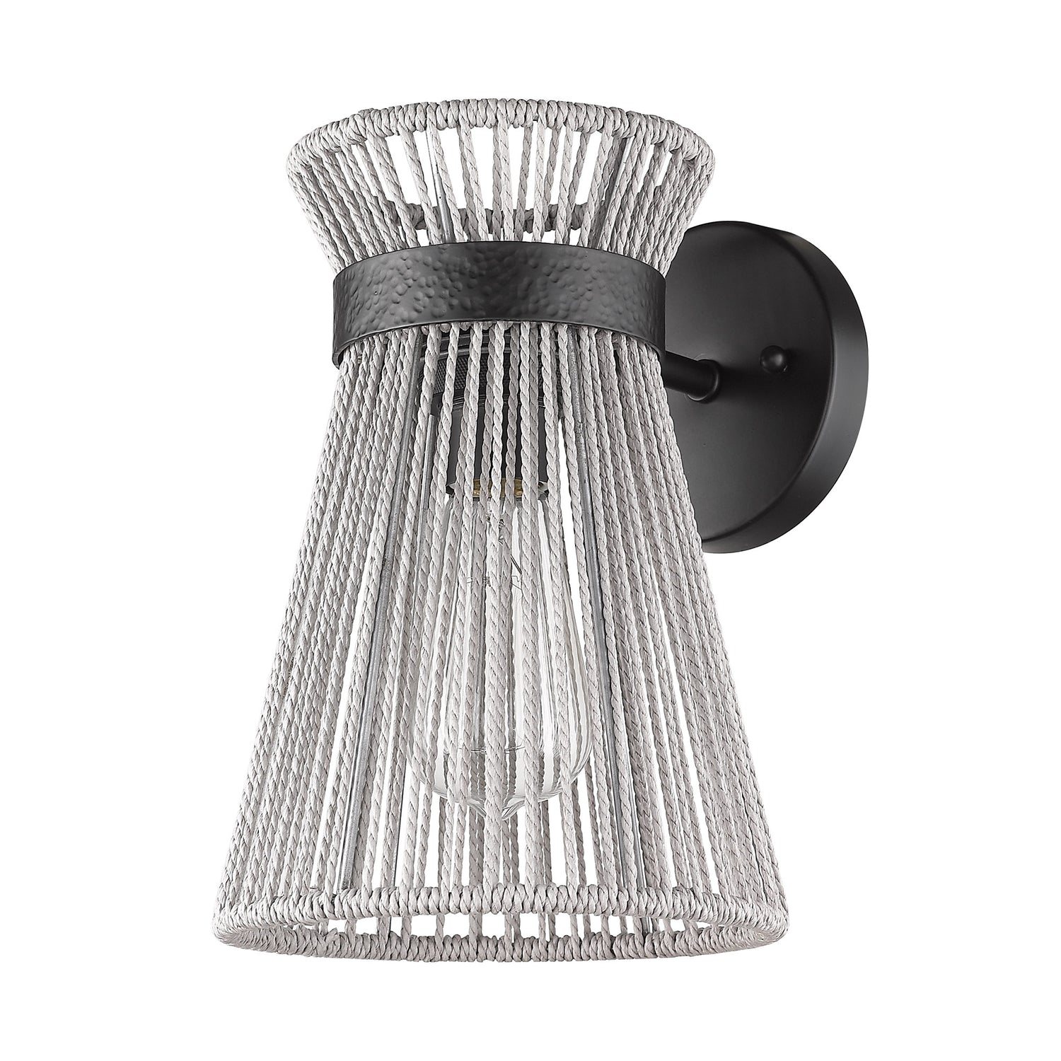 Avon 1-Light Wall Sconce in Matte Black with Bleached Raphia Rope