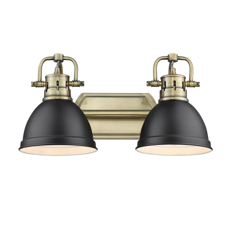 Duncan 2 Light Bath Vanity in Aged Brass with Matte Black Shades