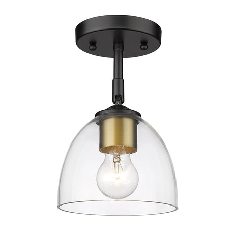 Roxie Semi-Flush in Matte Black with Brushed Champagne Bronze and Clear Glass Shade