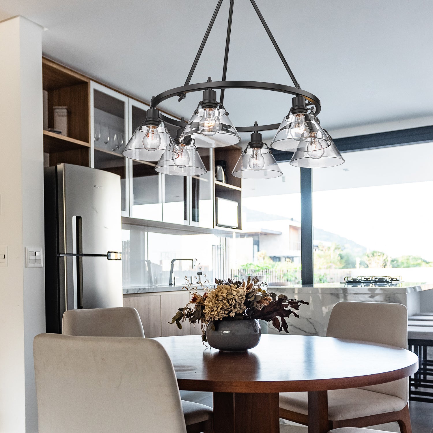 Orwell BLK 6 Light Chandelier in Matte Black with Clear Glass Shade