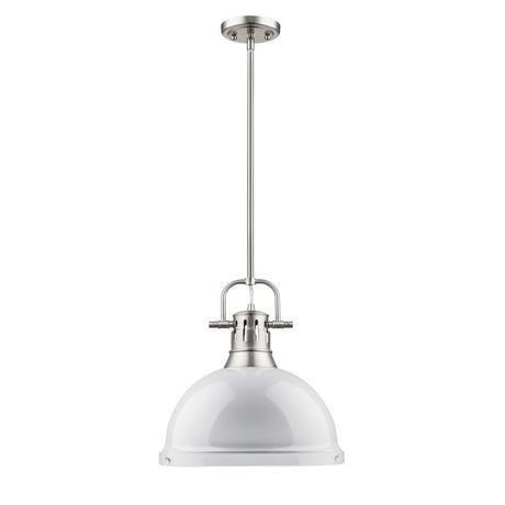 Duncan 1 Light Pendant with Rod in Pewter with a White Shade