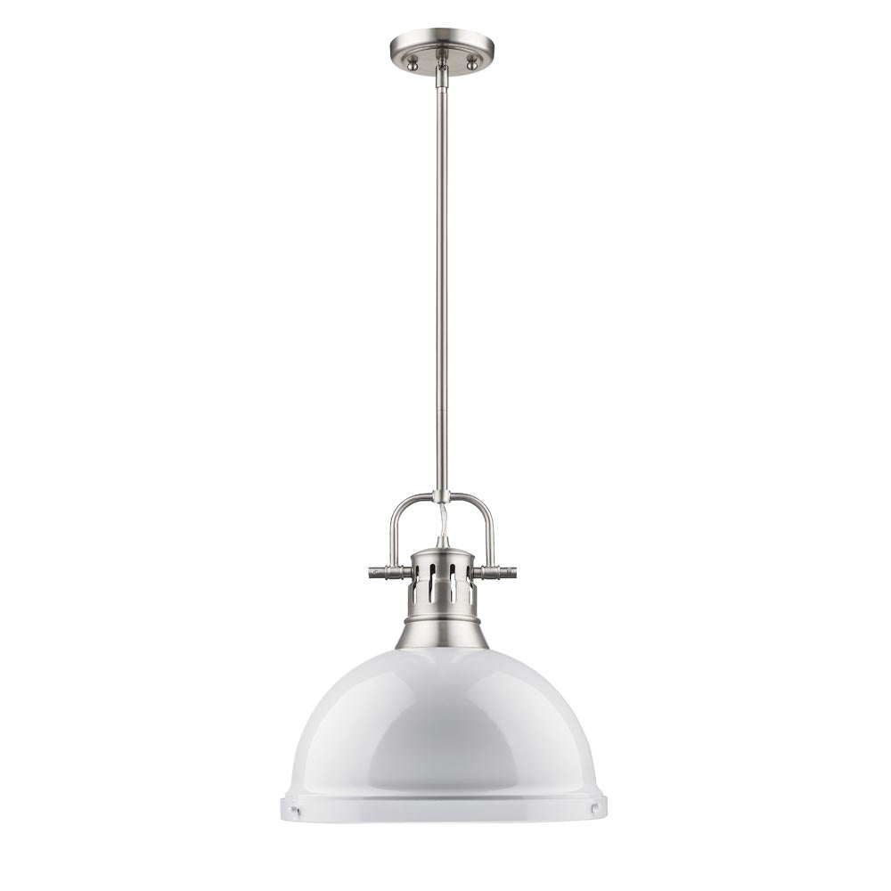 Duncan 1 Light Pendant with Rod in Pewter with a White Shade
