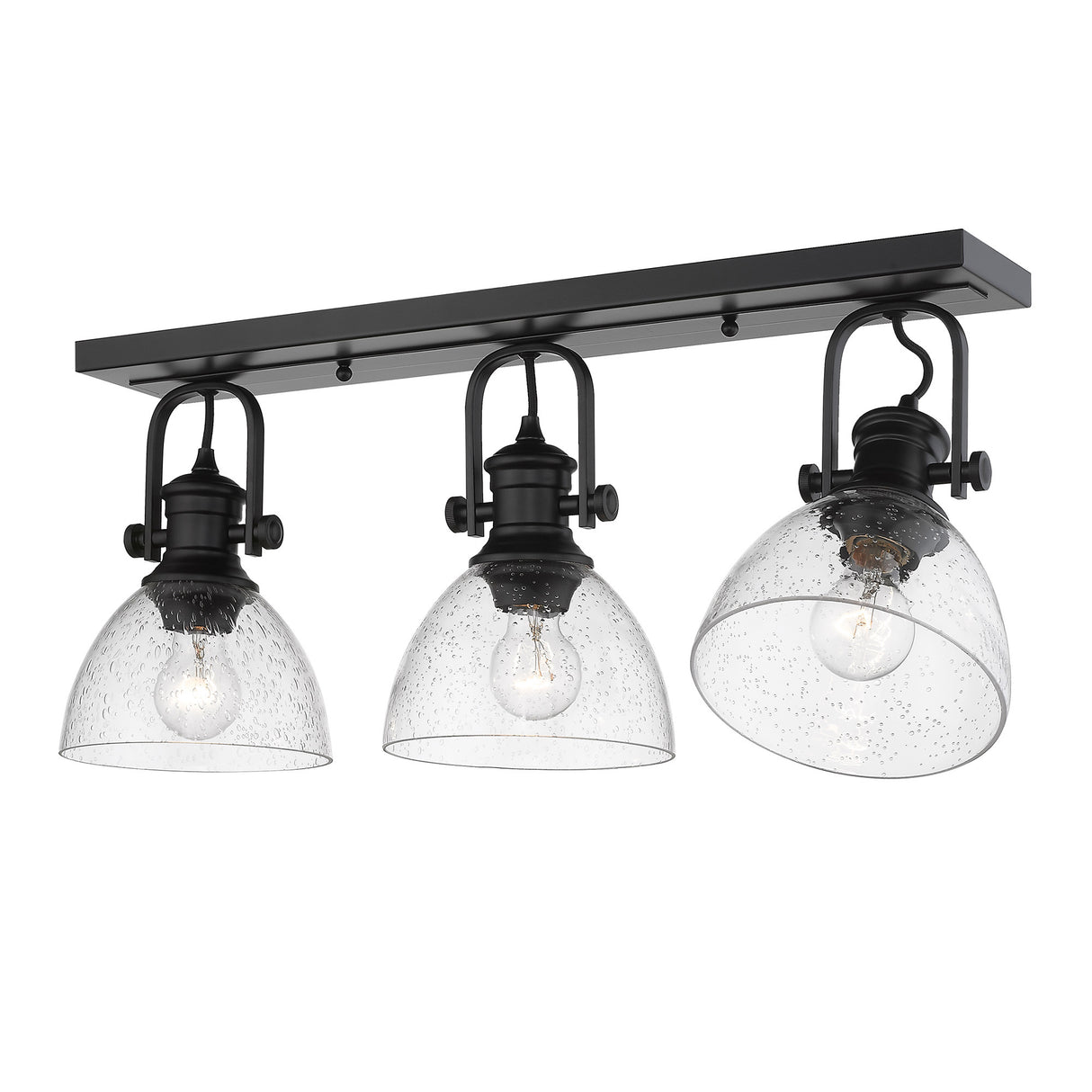 Hines 3-Light Semi-Flush in Matte Black with Seeded Glass