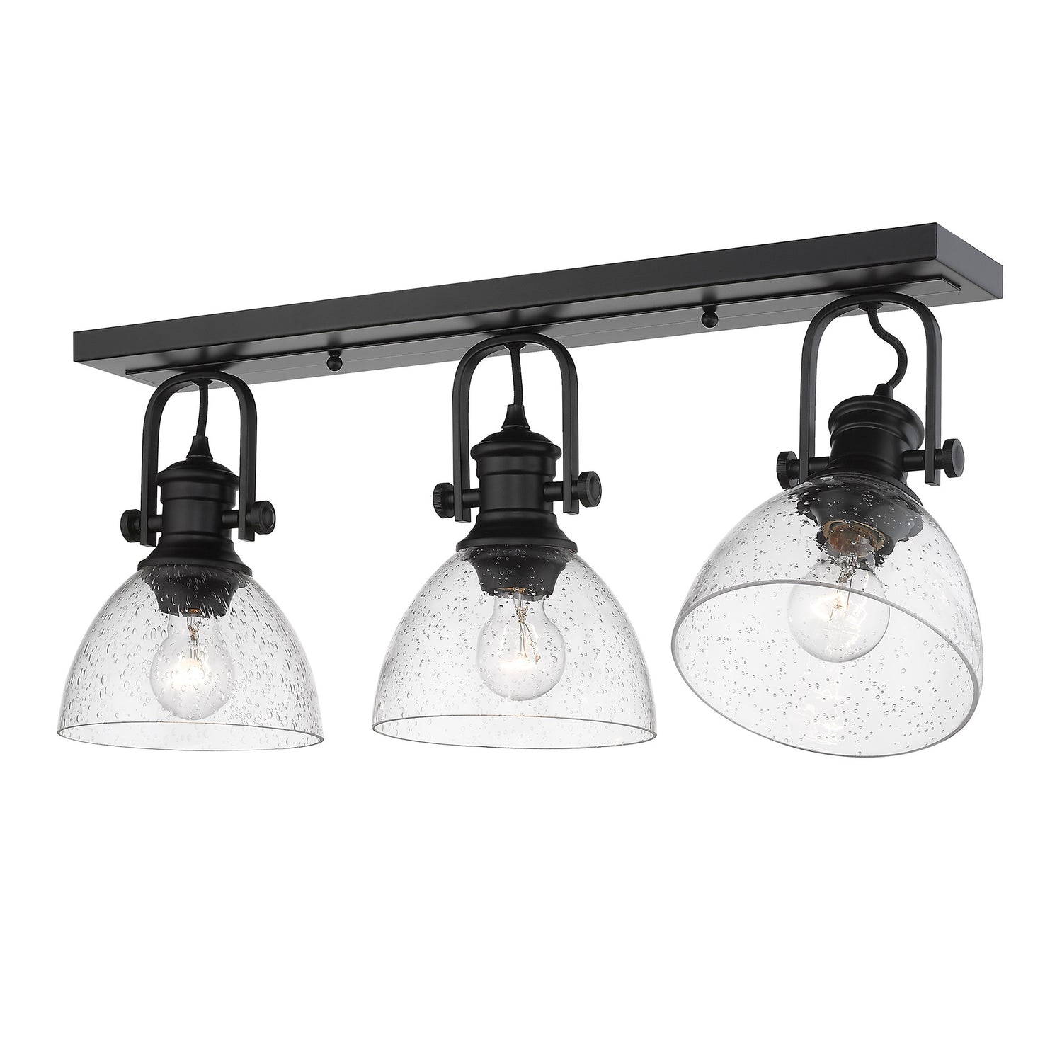 Hines 3-Light Semi-Flush in Matte Black with Seeded Glass