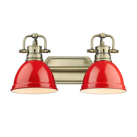 Duncan 2 Light Bath Vanity in Aged Brass with Red Shades