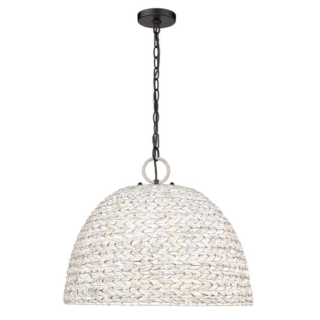 Rue 5 Light Pendant in Matte Black with Painted Sweet Grass Shade