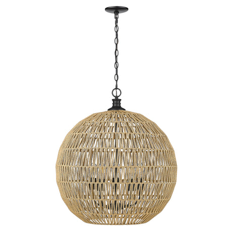 Florence 5-Light Pendant in Matte Black and Natural Raphia Rope Shade