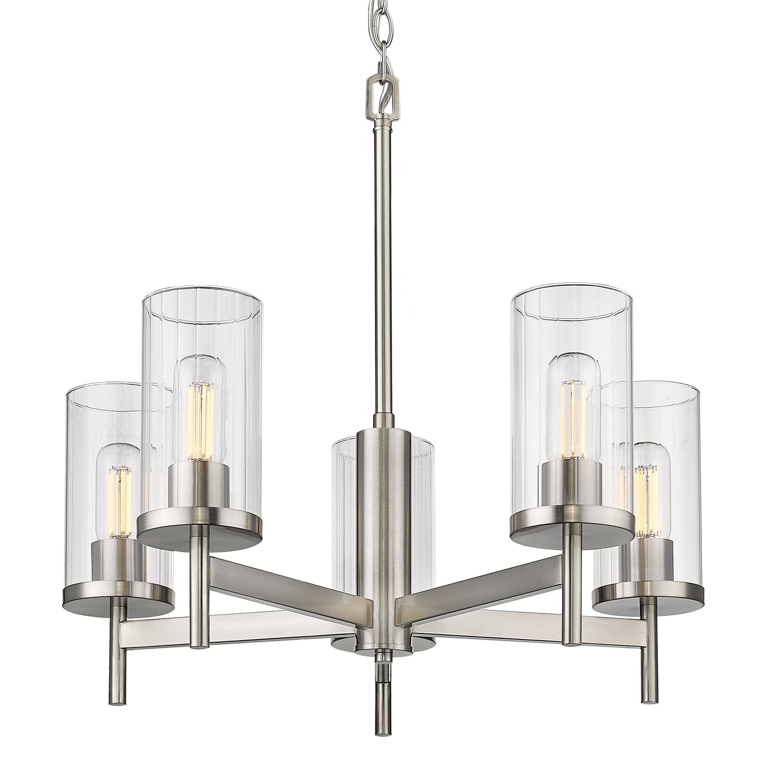 Winslett 5-Light Chandelier in Pewter with Ribbed Clear Glass Shades