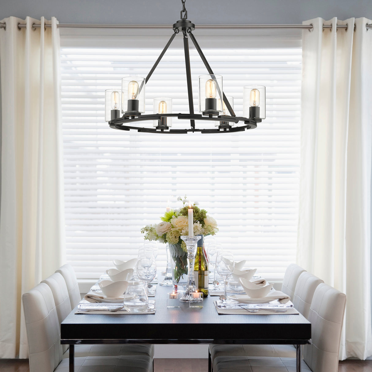 Monroe 6 Light Chandelier in Matte Black with Gold Highlights and Clear Glass