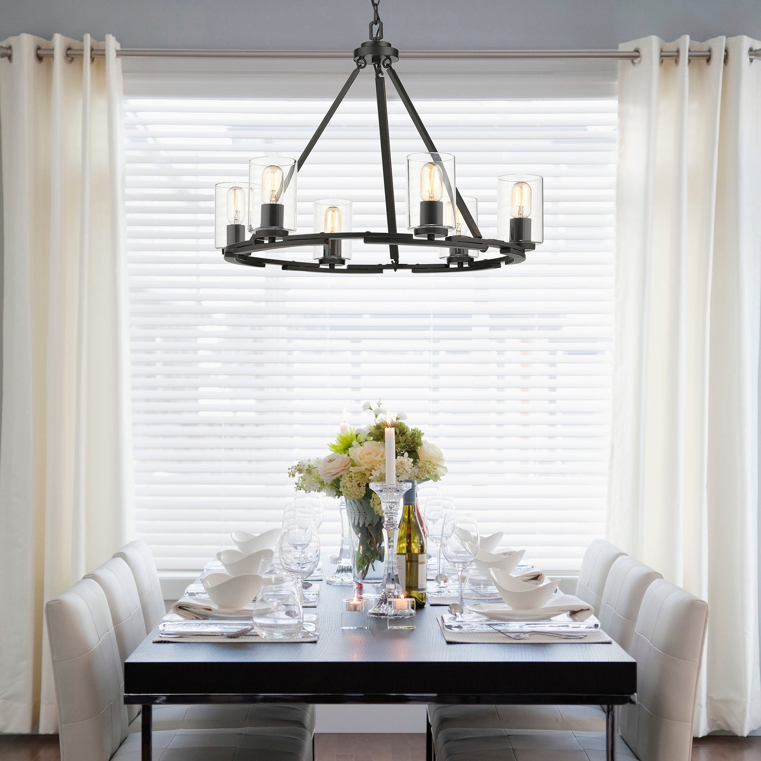 Monroe 6 Light Chandelier in Matte Black with Gold Highlights and Clear Glass