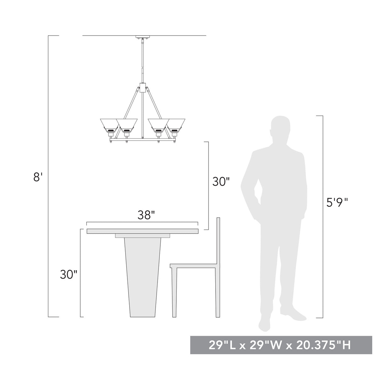 Orwell BLK 6 Light Chandelier in Matte Black with Clear Glass Shade