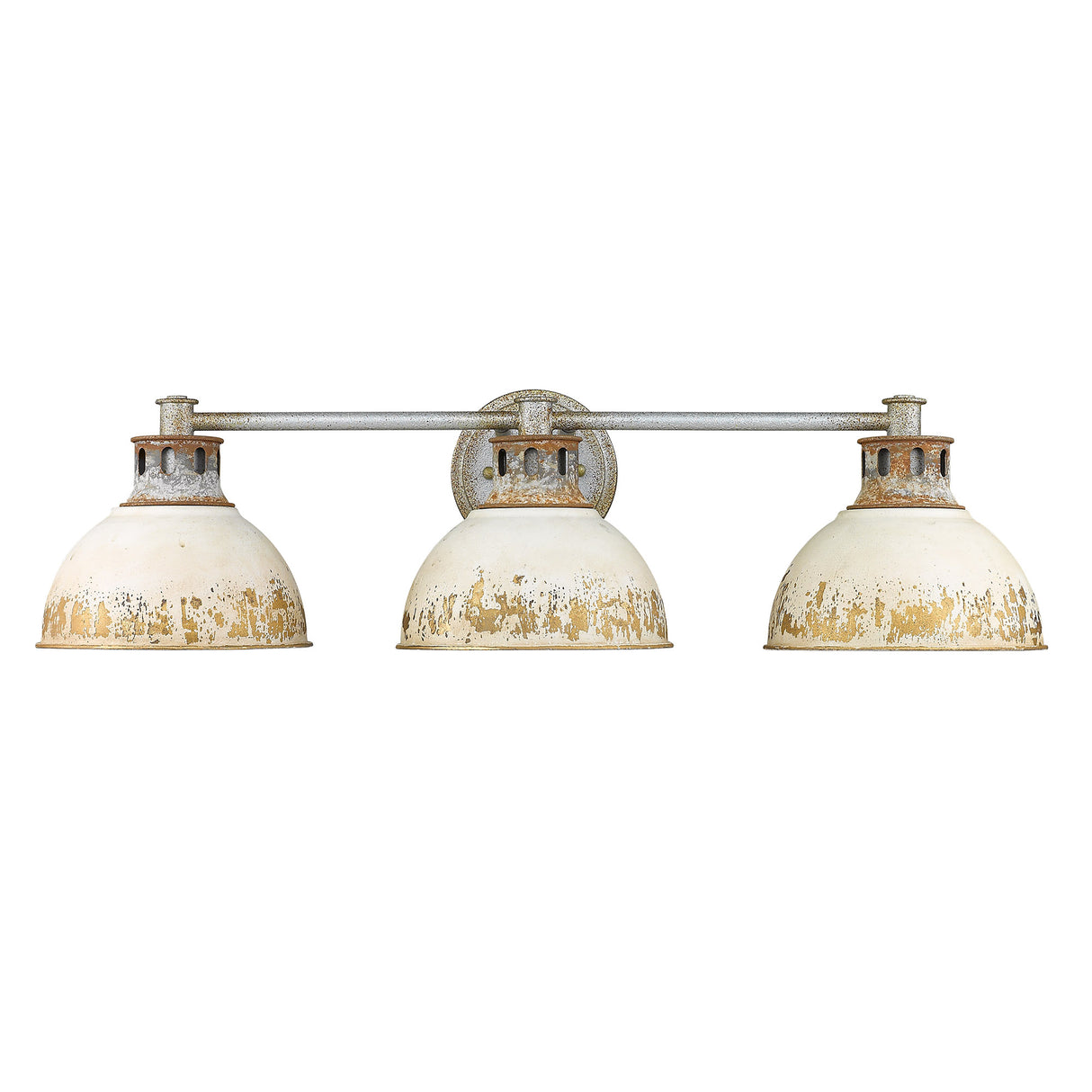 Kinsley 3 Light Bath Vanity in Aged Galvanized Steel with Antique Ivory Shade