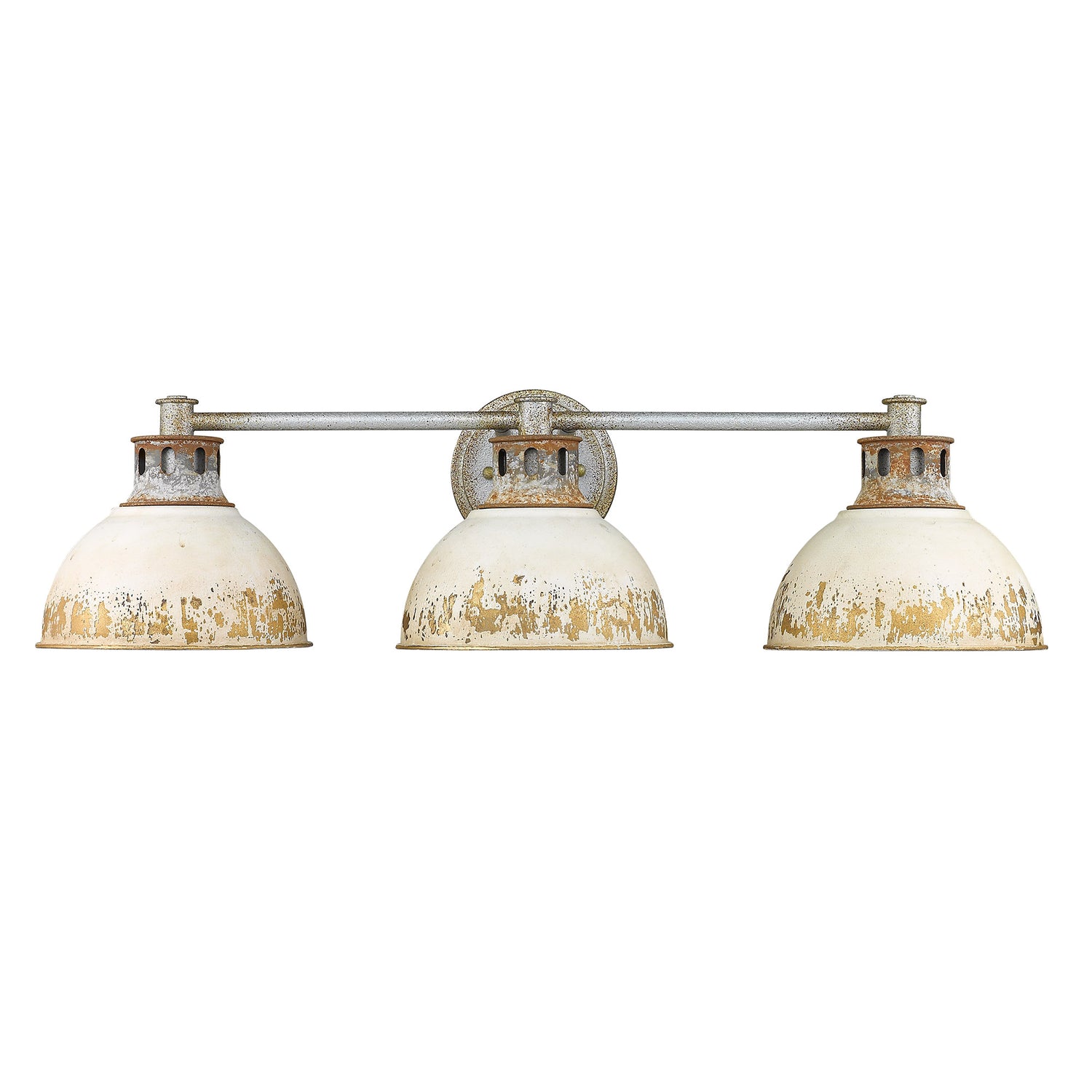 Kinsley 3 Light Bath Vanity in Aged Galvanized Steel with Antique Ivory Shade