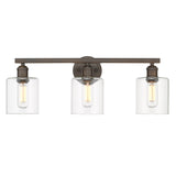 Fisher 3 Light Bath Vanity in Rubbed Bronze with Clear Glass Shade
