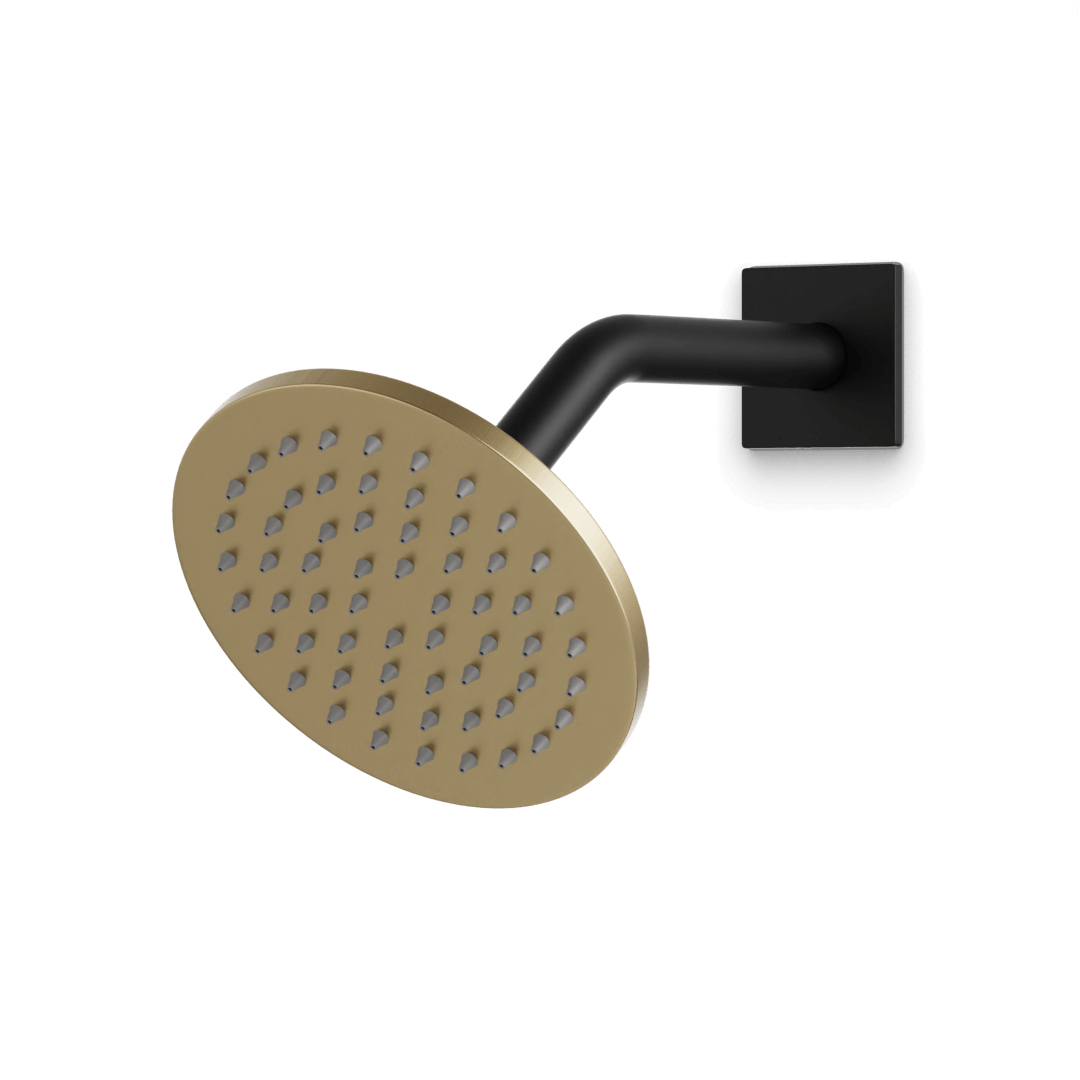 Artos Otella 6" Shower Head on Angled Arm Satin Brass / Matte Black – F907-76SBB