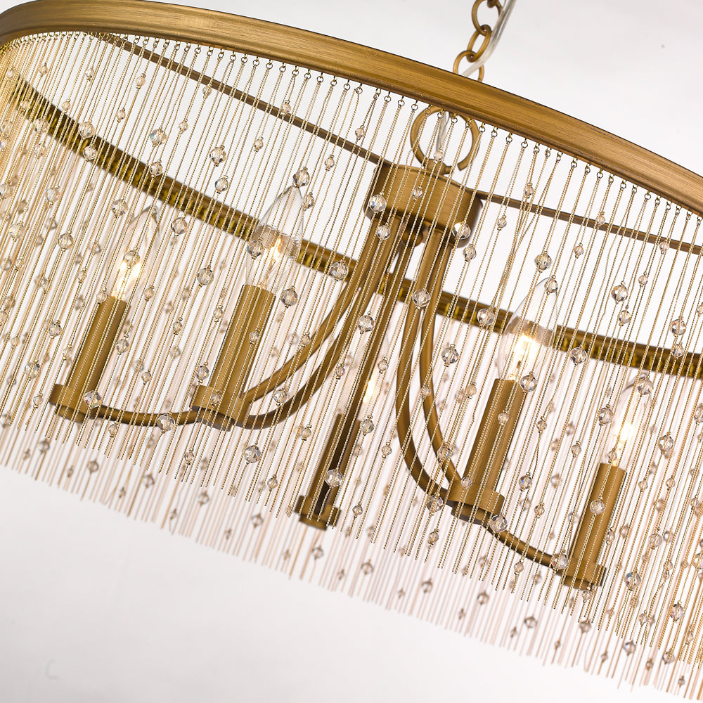 Marilyn CRY 5 Light Chandelier in Peruvian Gold with Crystal Strands