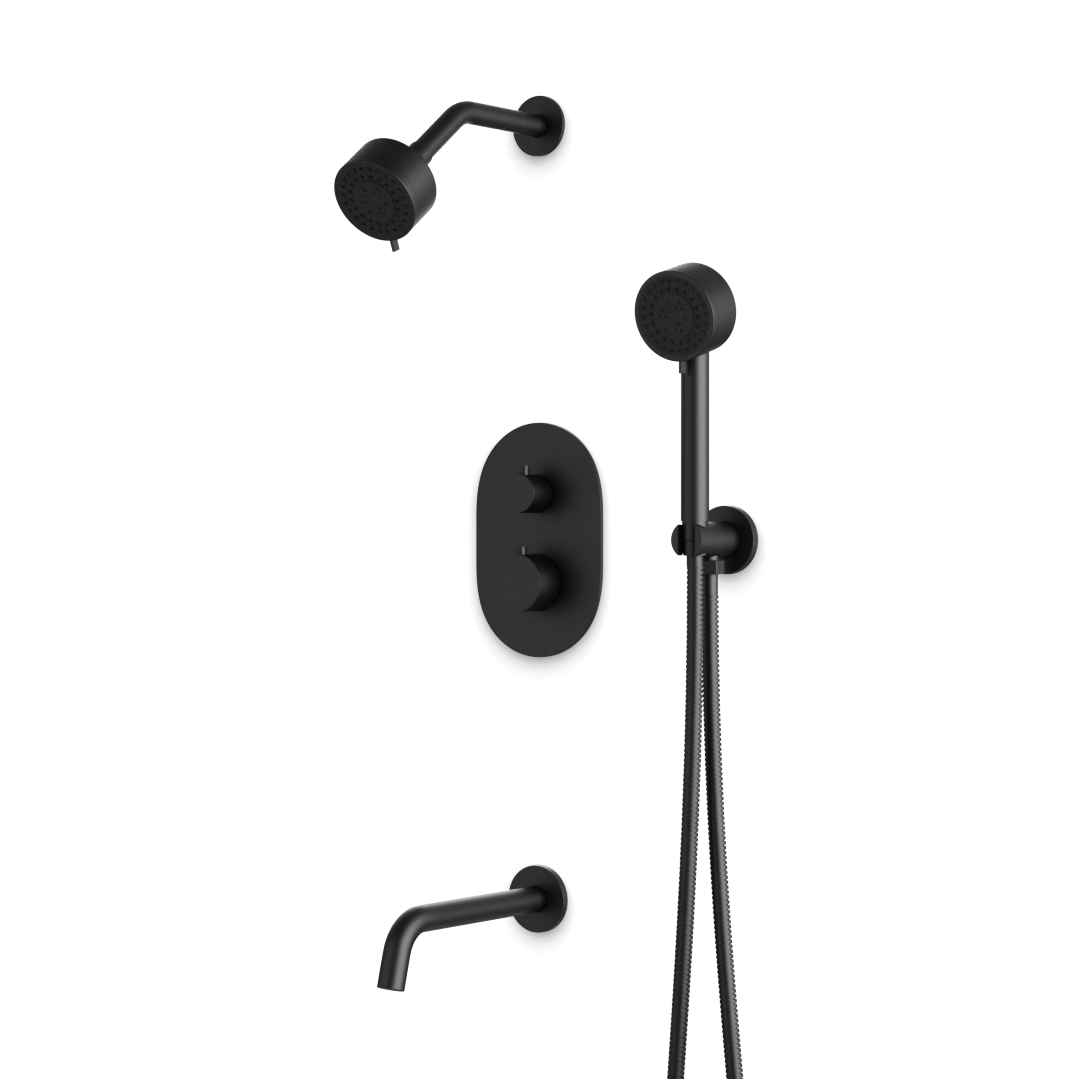 Artos Opera Thermostatic Shower Trim Kit with Multifunction Shower Head, Hand Shower, Tub Filler Matte Black – TS083BK