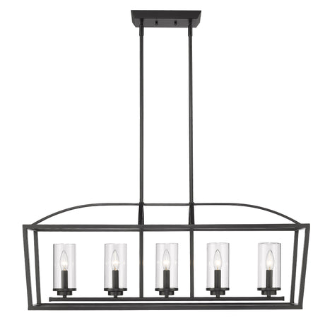 Mercer Linear Pendant in Matte Black with Matte Black Accents and Clear Glass Shades