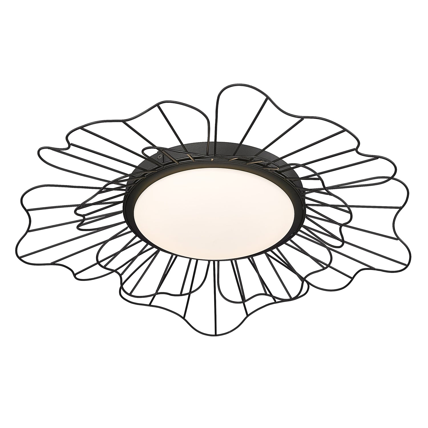 Yasmin NB Flush Mount - 24" in Natural Black with Opal Glass Shade