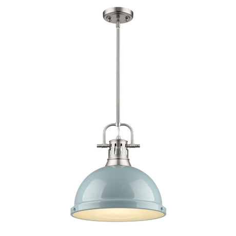 Duncan 1 Light Pendant with Rod in Pewter with a Seafoam Shade