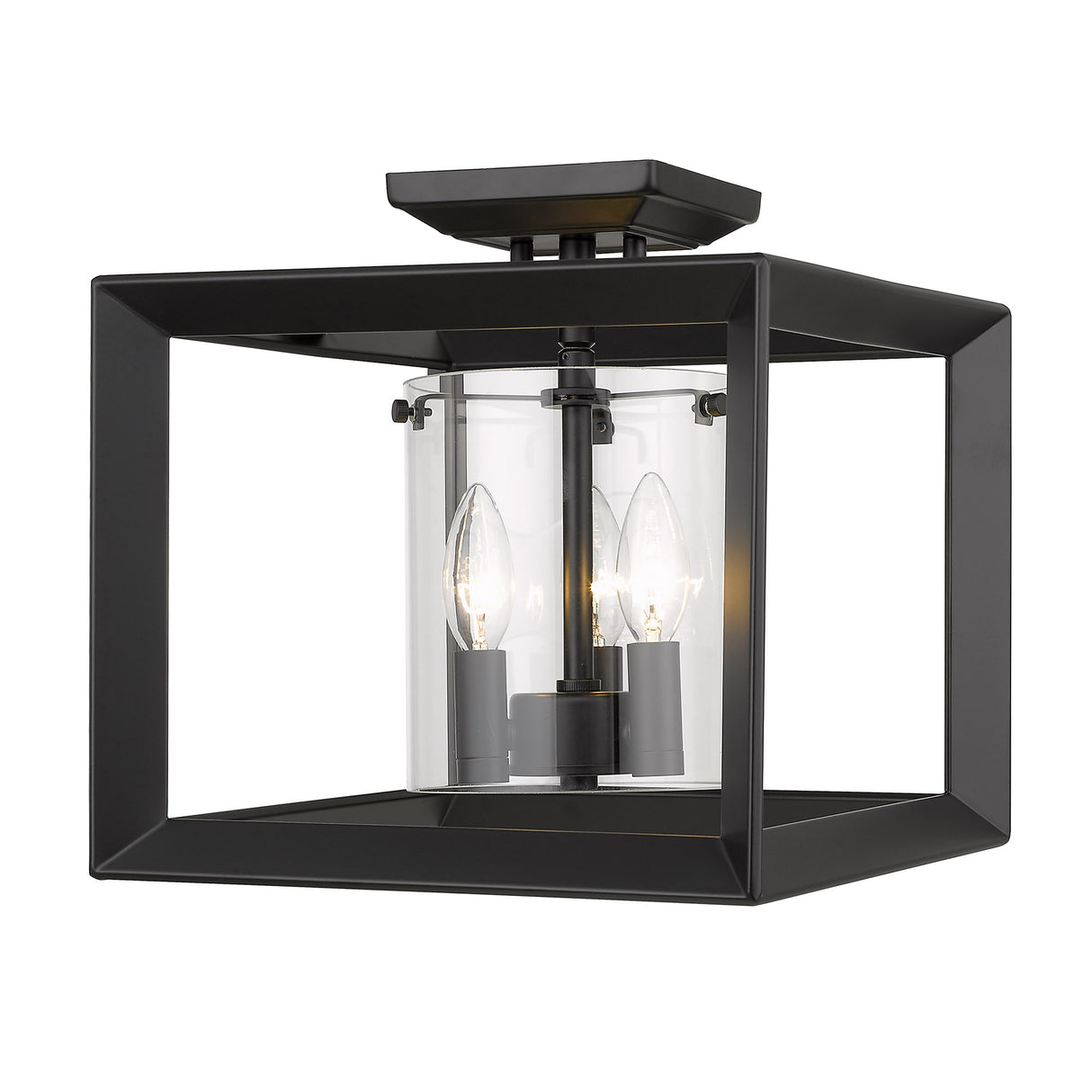 Smyth 12" Semi-Flush in Matte Black with Clear Glass Shades