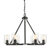 Monroe 6 Light Chandelier in Matte Black with Gold Highlights and Clear Glass