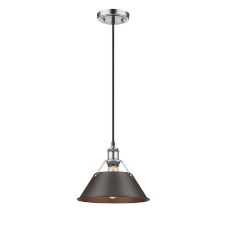 Orwell PW 1 Light Pendant - 10" in Pewter with Rubbed Bronze Shade