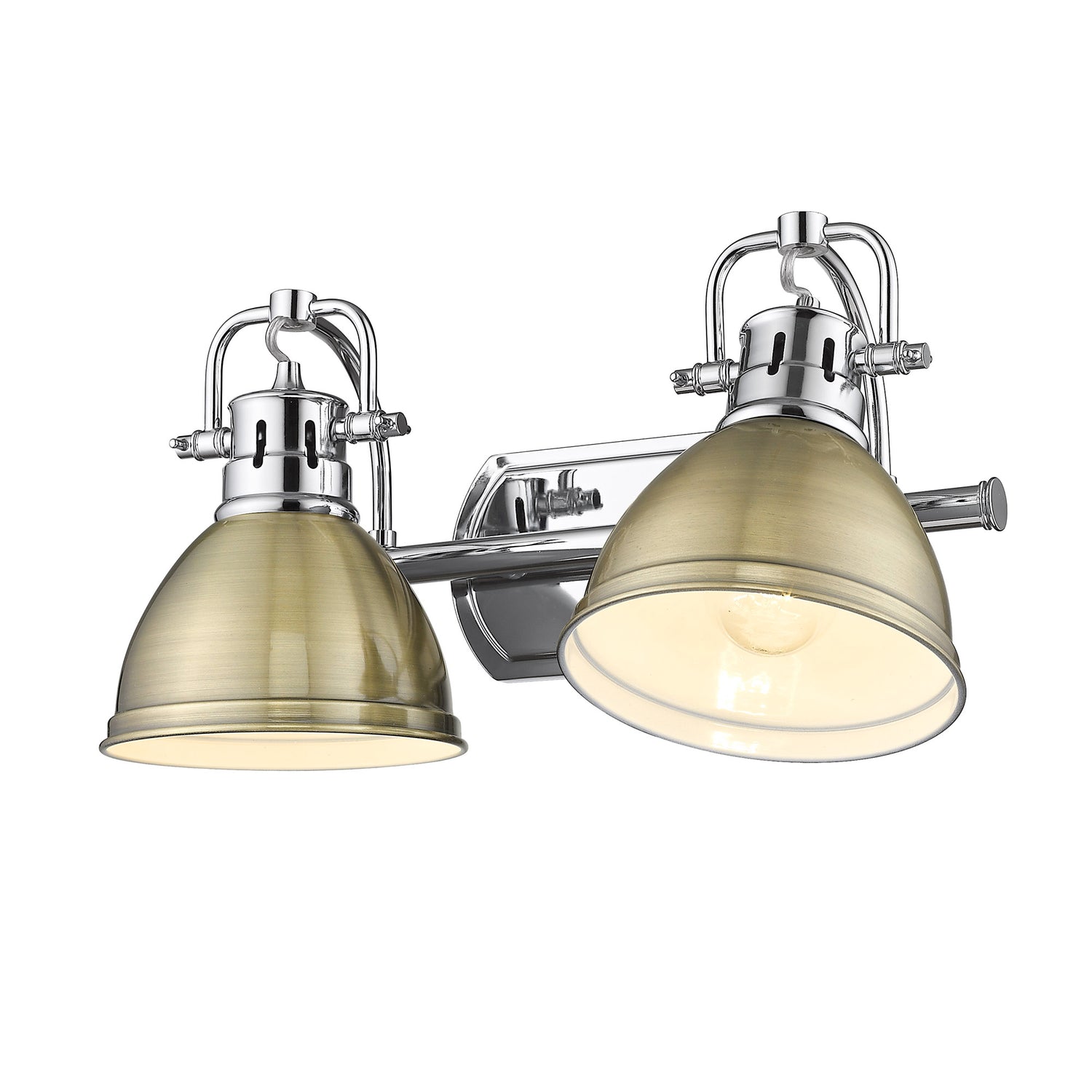 Duncan 2 Light Bath Vanity in Chrome with Aged Brass Shades