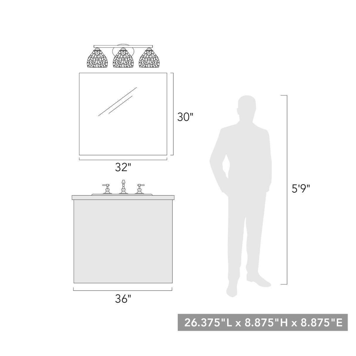 Ariella 3-Light Bath Vanity in Matte Black with Hammered Clear Glass