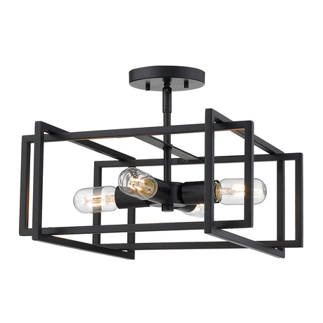 Tribeca Semi-flush in Matte Black with Matte Black Accents