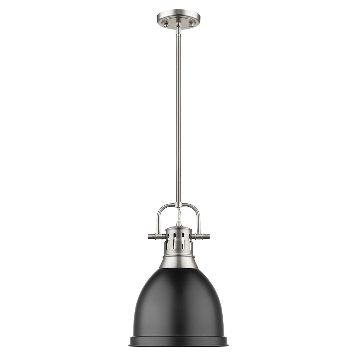 Duncan Small Pendant with Rod in Pewter with a Matte Black Shade