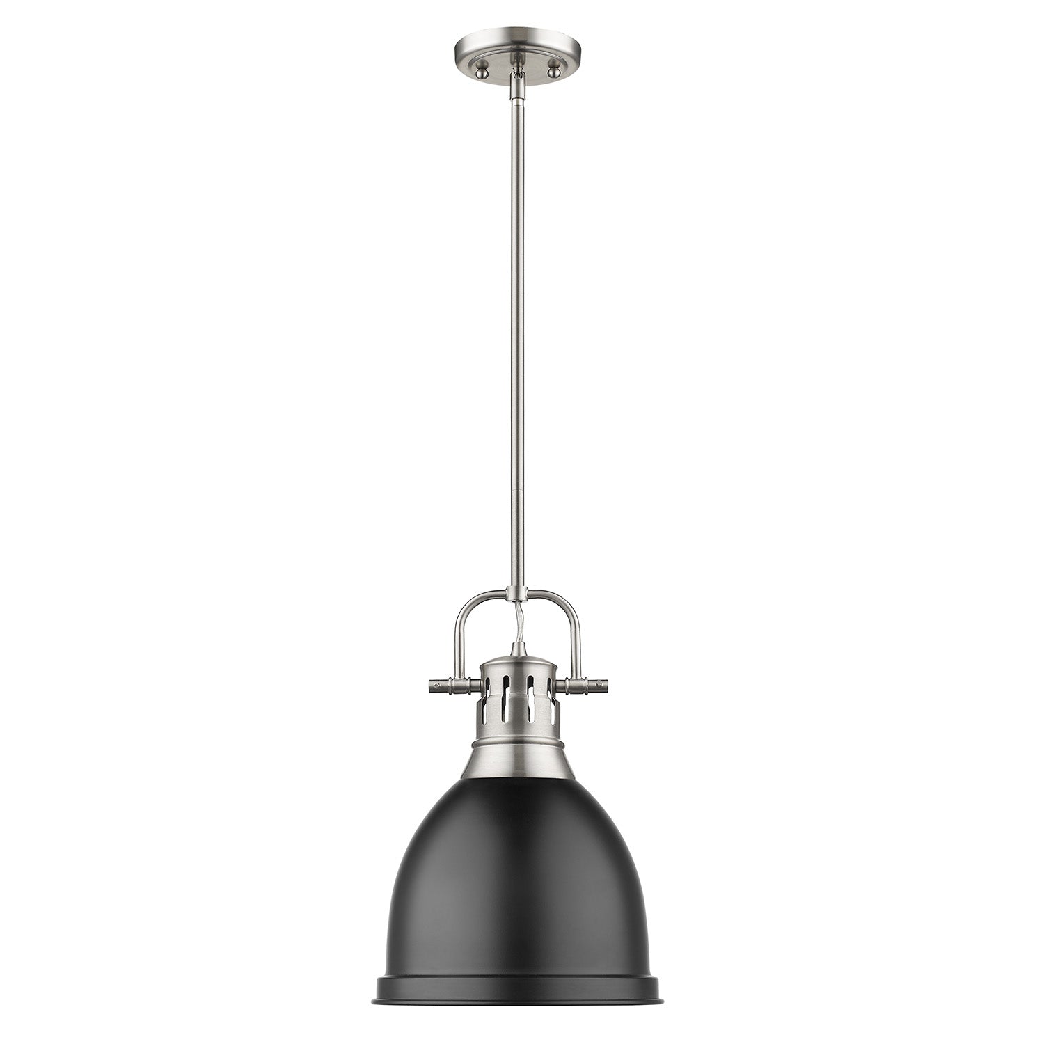 Duncan Small Pendant with Rod in Pewter with a Matte Black Shade