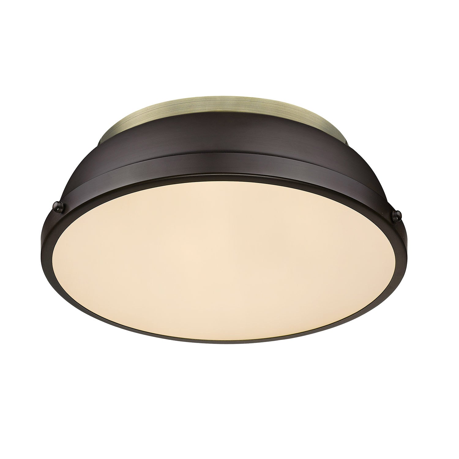 Duncan 14" Flush Mount in Aged Brass with a Rubbed Bronze Shade