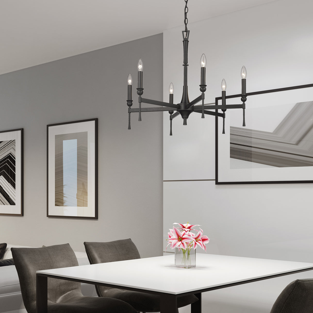 Landon 6 Light Chandelier in Matte Black