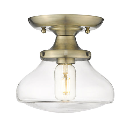 Nash Semi-Flush in Aged Brass with Clear Glass