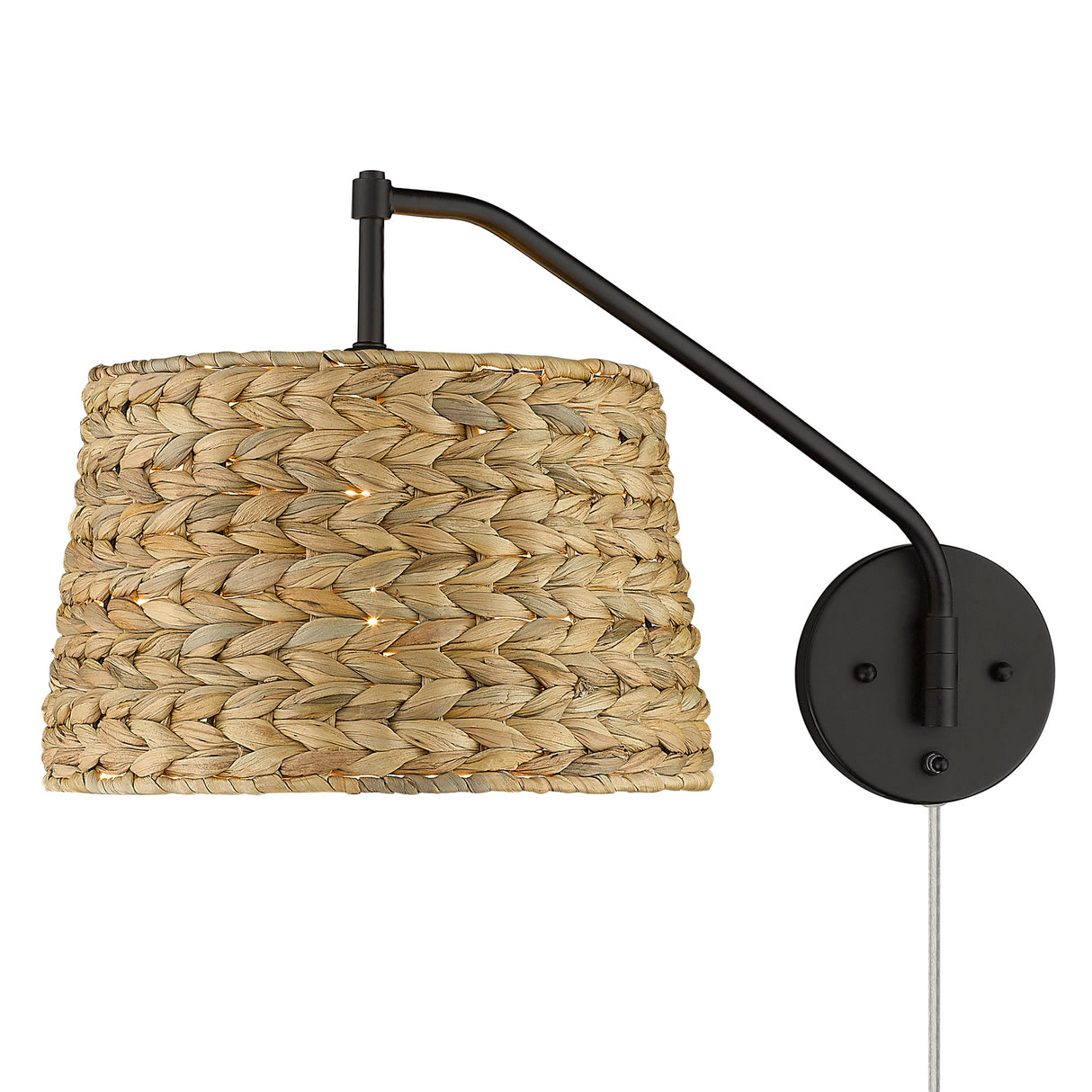 Ryleigh Articulating Wall Sconce in Matte Black with Woven Sweet Grass Shade