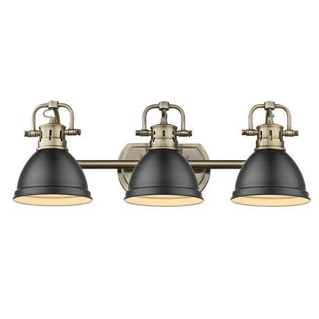 Duncan 3 Light Bath Vanity in Aged Brass with a Matte Black Shade