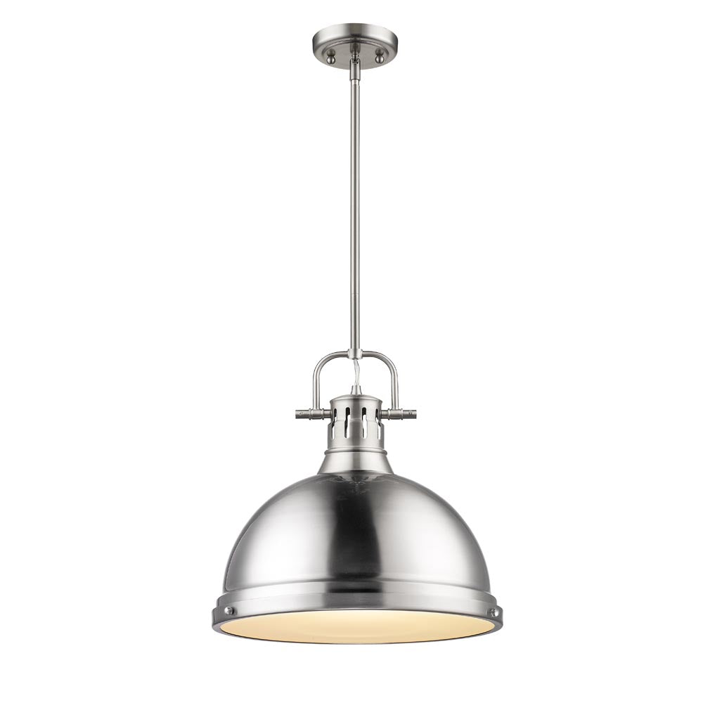 Duncan 1 Light Pendant with Rod in Pewter with a Pewter Shade