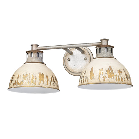 Kinsley 2 Light Bath Vanity in Aged Galvanized Steel with Antique Ivory Shade