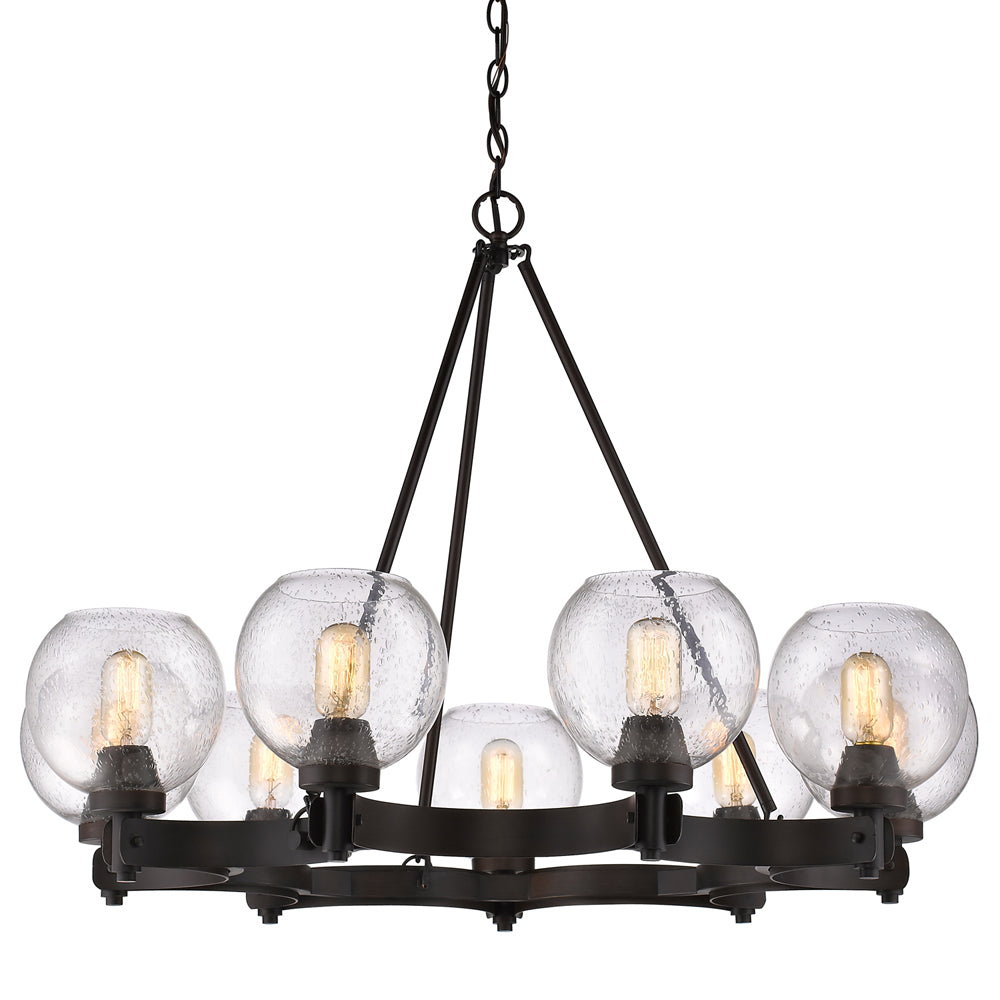 Galveston 9-Light Chandelier in Rubbed Bronze with Seeded Glass